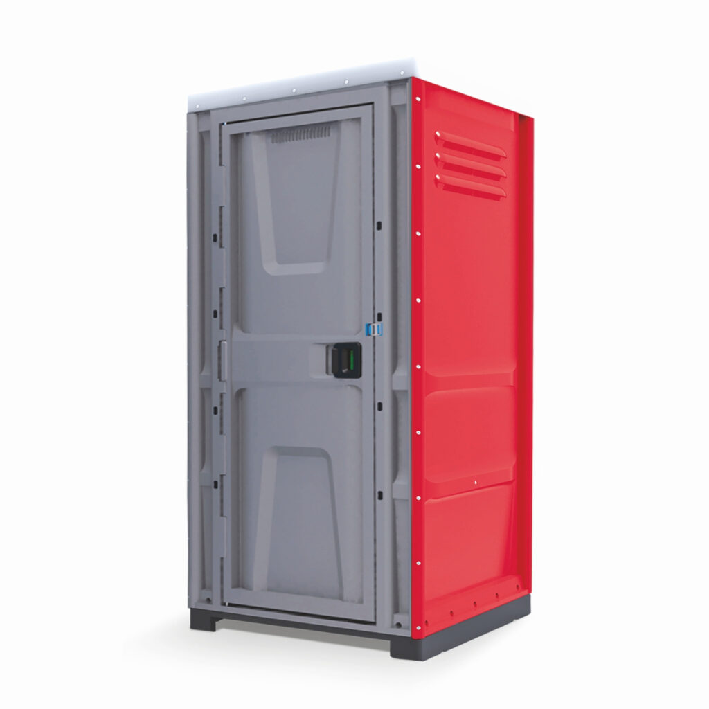 Rode nooddouche van mobieltoiletkopen.nl