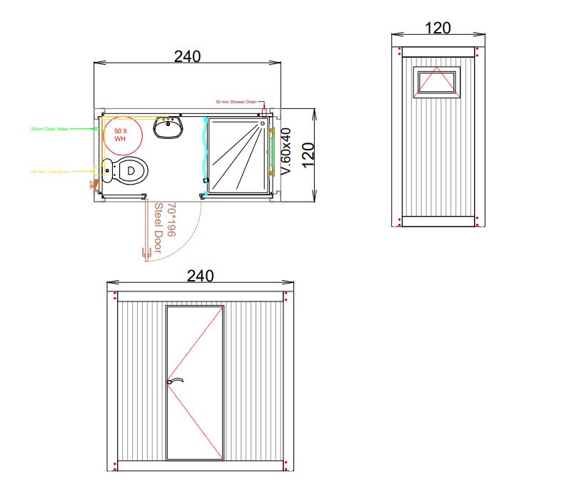 Single badkamer tekening