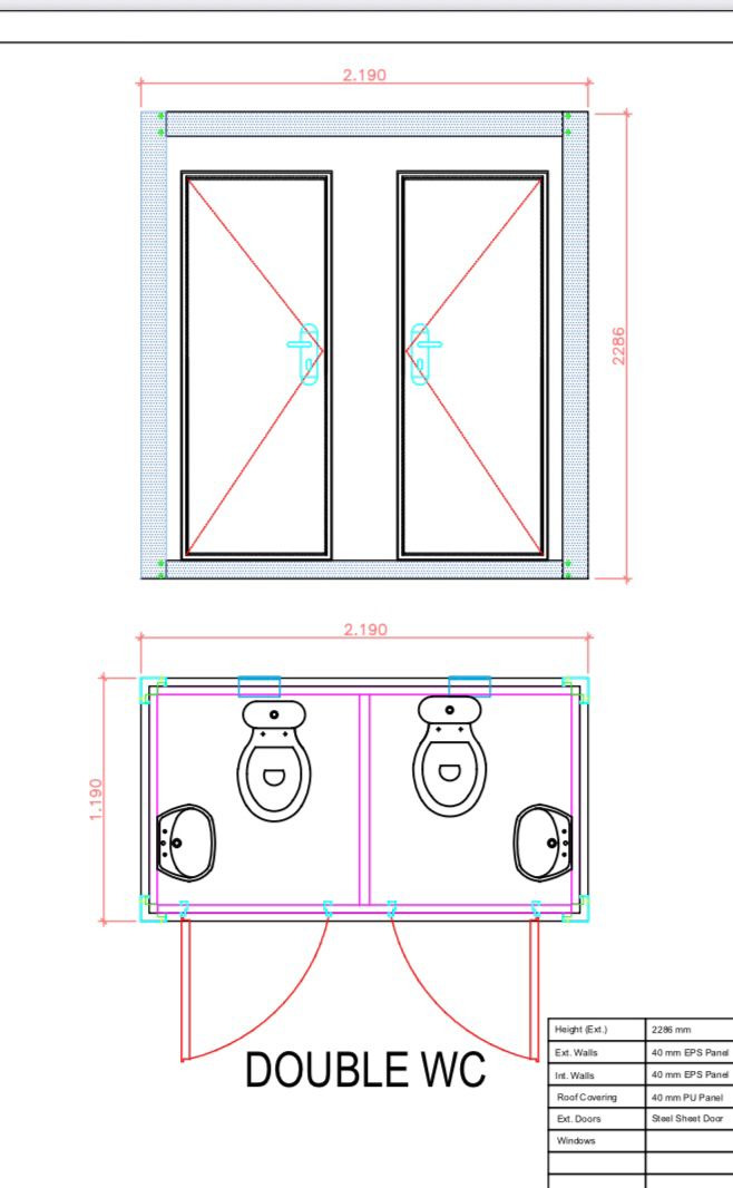 Dubbel toilet unit plattegrond