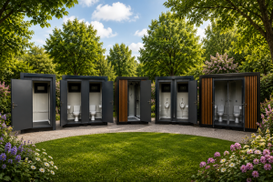 Privé sanitair kopen voor campings. Een aantal toilet en douche units uit onze voorraad