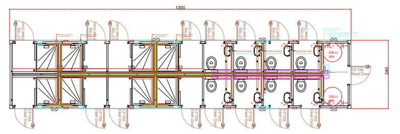Plattegrond sanitair gebouw 8t-8d